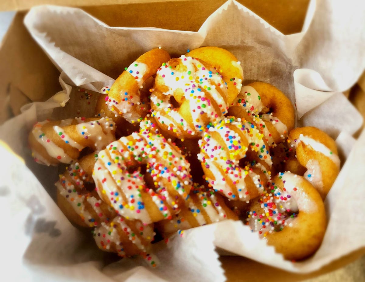 a donut sitting on top of a table